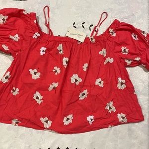 Universal Thread Off Shoulder Red with Flowers Women Blouse